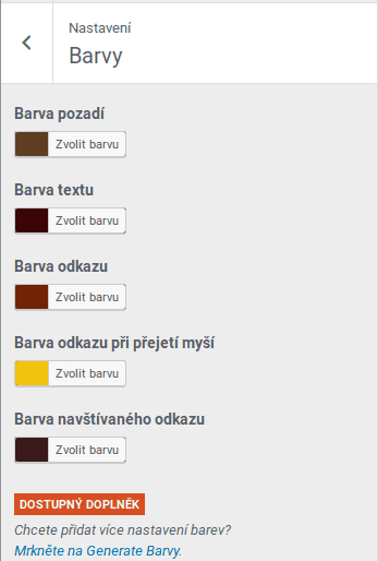 Nastavení barev je v šabloně nedostačující