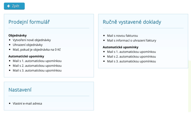 Možnosti SimpleShop.cz pro nastavení e-mailových odpovědí