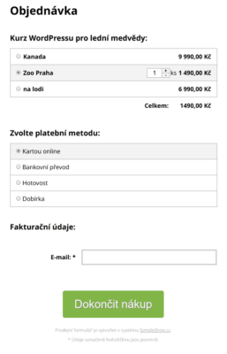 Prodejní formulář SimpleShop.cz